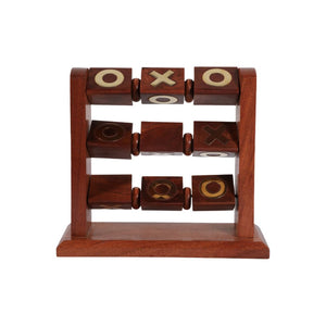 Juego decorativo de tres en raya (Tic-Tac-Toe) de madera con detalles dorados