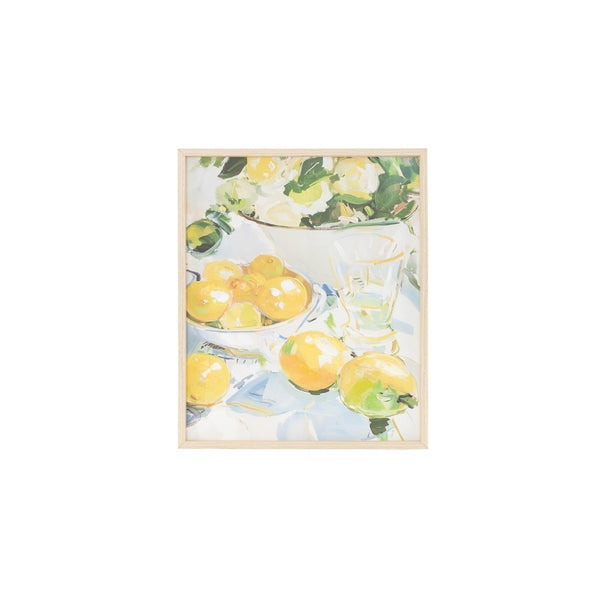 Cuadro decorativo en canvas con limones y marco en madera clara