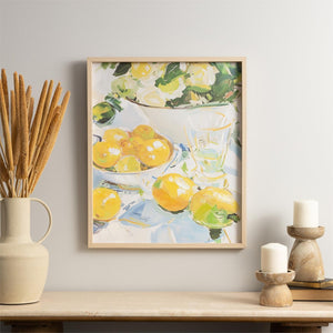Cuadro decorativo en canvas con limones y marco en madera clara