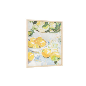 Cuadro decorativo en canvas con limones y marco en madera clara