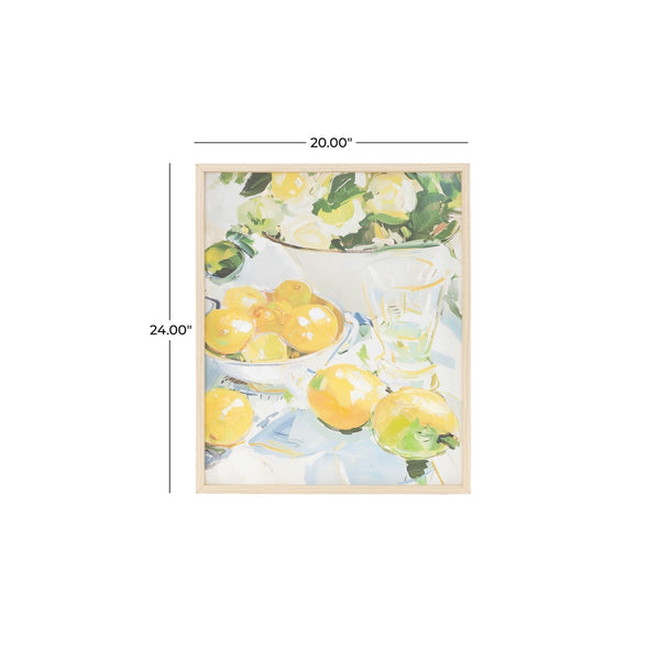 Cuadro decorativo en canvas con limones y marco en madera clara