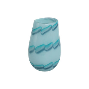 Jarrón decorativo de vidrio con patrón de cuentas color azul