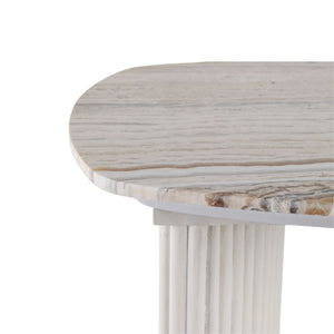 Mesa auxiliar “Catalina” 24" — Mármol travertino y madera acanalada