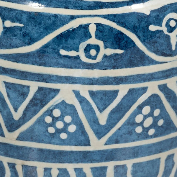Jarrón decorativo de terracota azul de 16"