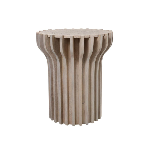 Mesa auxiliar Grenoble de madera y travertino — 25″ / Accent Table