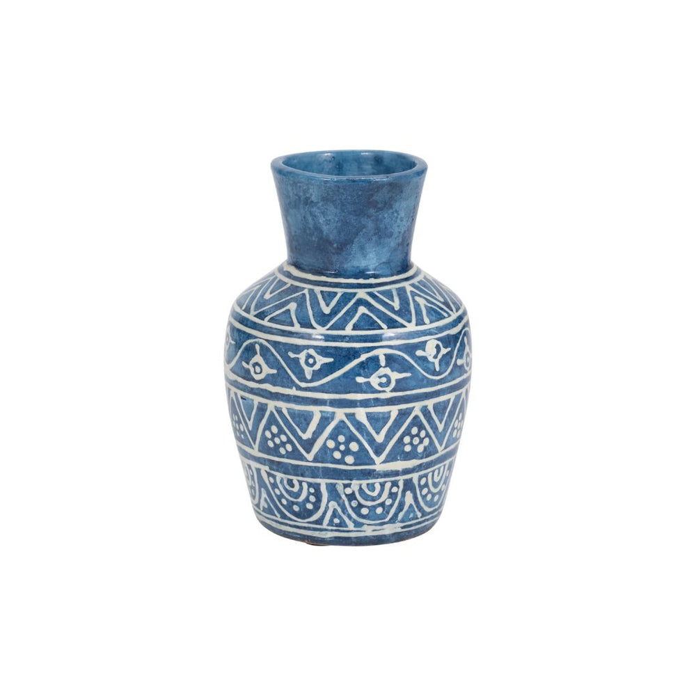 Jarrón decorativo de terracota azul estilo trompeta