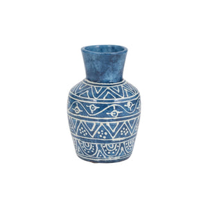 Jarrón decorativo de terracota azul estilo trompeta