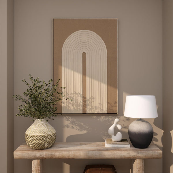 Cuadro decorativo geométrico con arcos en tonos tierra
