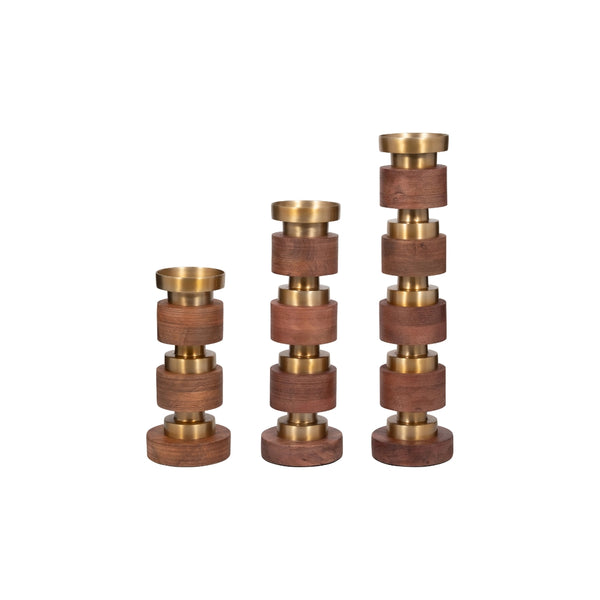 Set de candelabros decorativos en madera marrón (3 piezas)