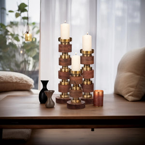 Set de candelabros decorativos en madera marrón (3 piezas)