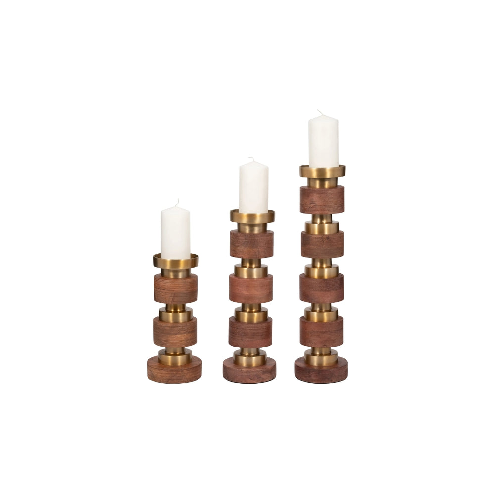 Set de candelabros decorativos en madera marrón (3 piezas)