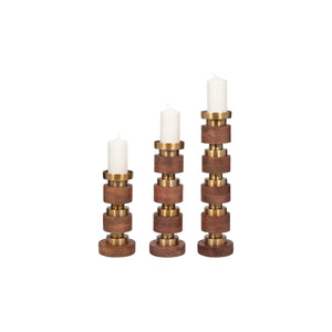 Set de candelabros decorativos en madera marrón (3 piezas)