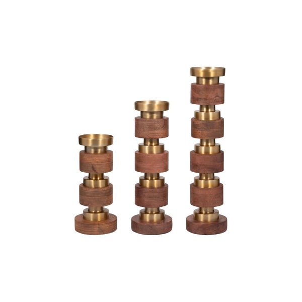 Set de candelabros decorativos en madera marrón (3 piezas)