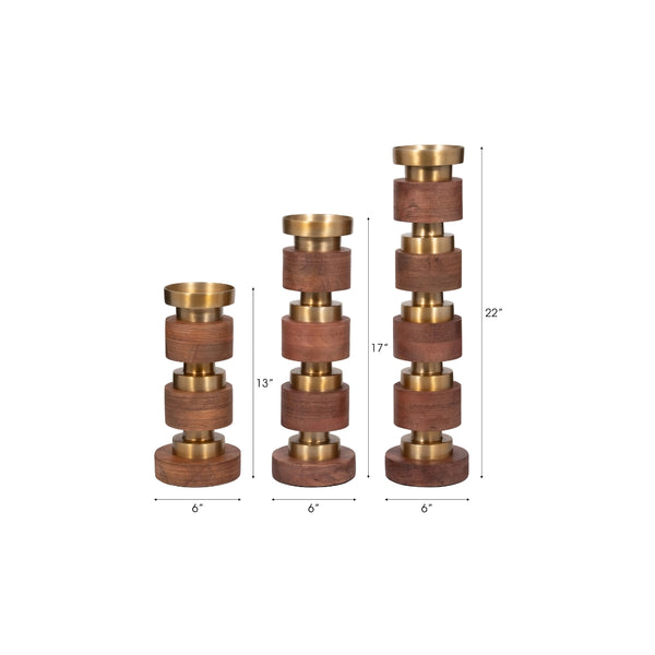 Set de candelabros decorativos en madera marrón (3 piezas)