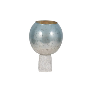 Portavelas decorativo en vidrio aqua con base de mármol