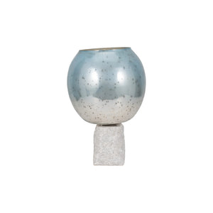 Portavelas decorativo en vidrio aqua con base de mármol
