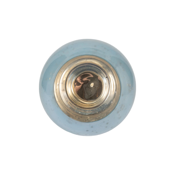 Portavelas decorativo en vidrio aqua con base de mármol