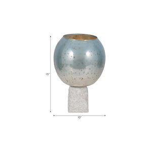 Portavelas decorativo en vidrio aqua con base de mármol