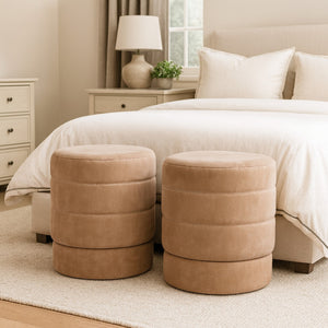 Ottoman / banco tapizado Felix en gamuza color taupe