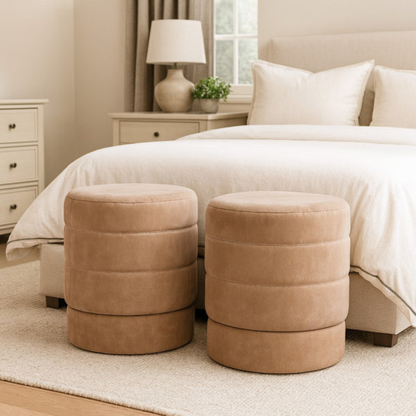 Ottoman / banco tapizado Felix en gamuza color taupe