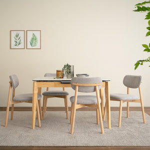 Silla de comedor Luca en roble malayo y tela Greymist