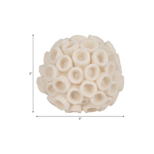 Esfera decorativa coral marfil de resina – 6"