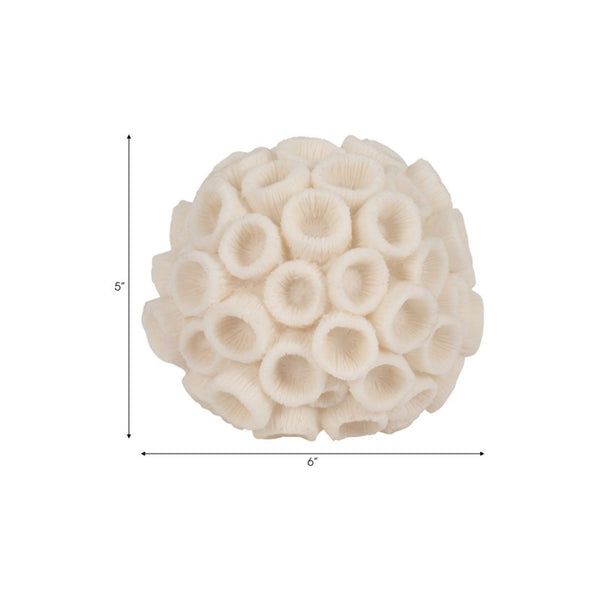 Esfera decorativa coral marfil de resina – 6"