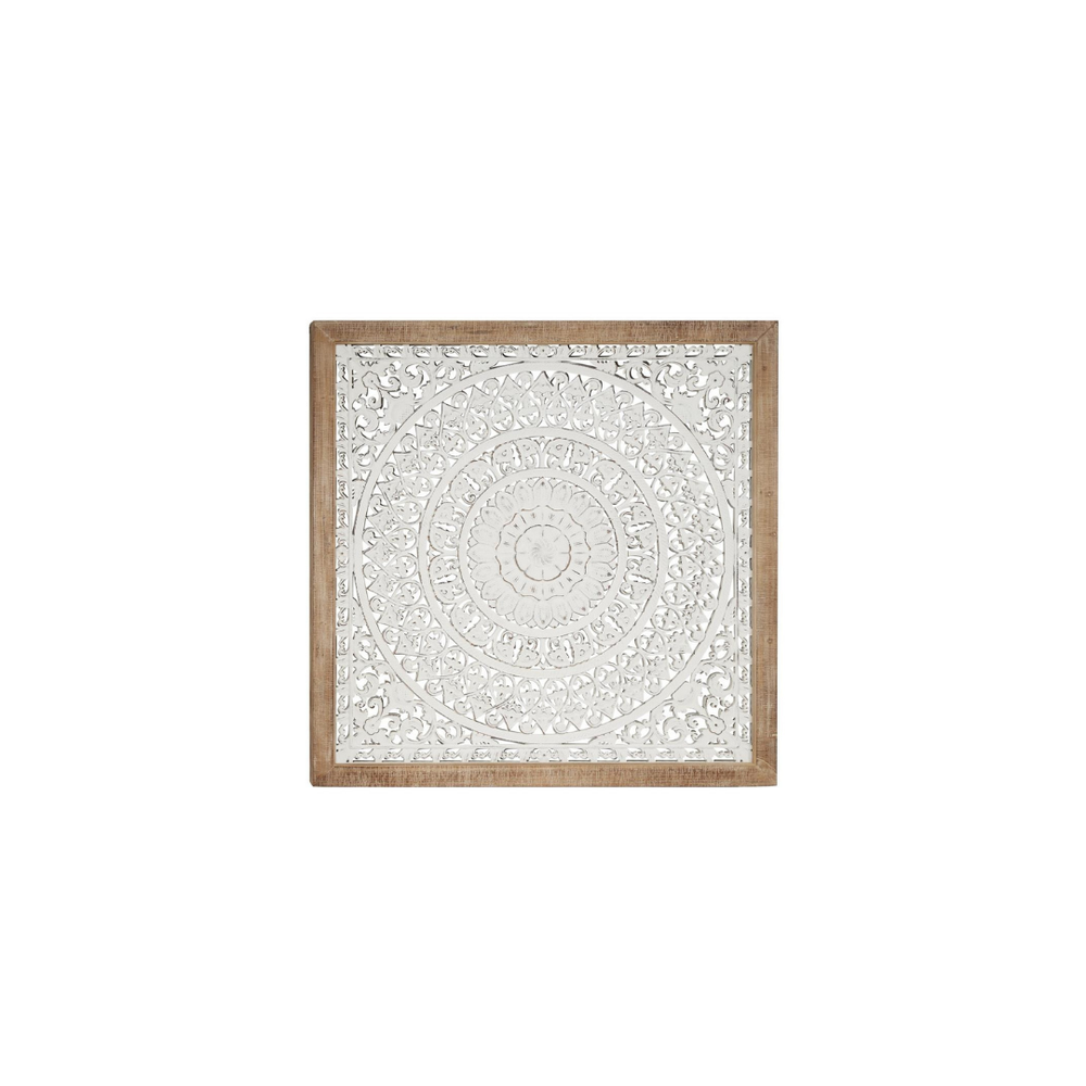 Panel Decorativo de Pared con Mandala Floral Blanco