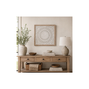 Panel Decorativo de Pared con Mandala Floral Blanco