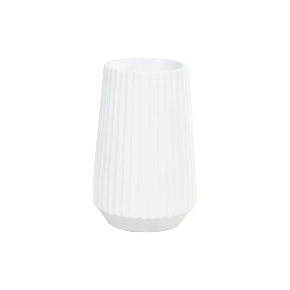 Jarrón decorativo de piso acanalado en resina blanca – 30"