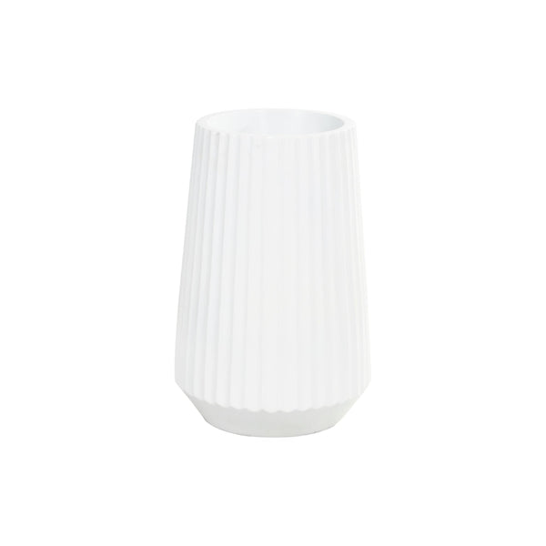 Jarrón decorativo de piso acanalado en resina blanca – 30"