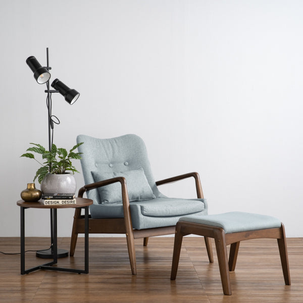 Sillón lounge Scenic en madera y tapizado bouclé