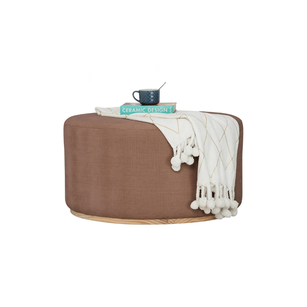Pouf Kento redondo tapizado en tela almond
