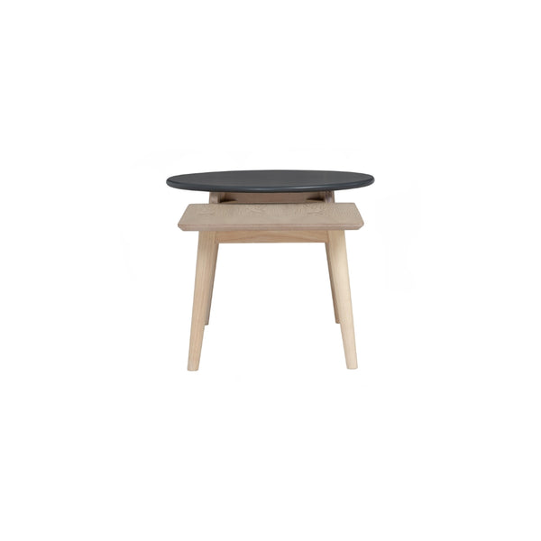 Mesa de centro Alora redonda en roble malayo y acabado graphite grey