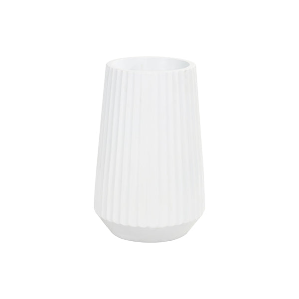 Jarrón decorativo de piso acanalado en resina blanca – 30"