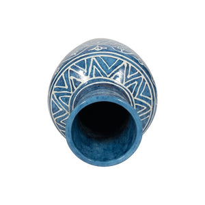 Jarrón decorativo de terracota azul de 16"