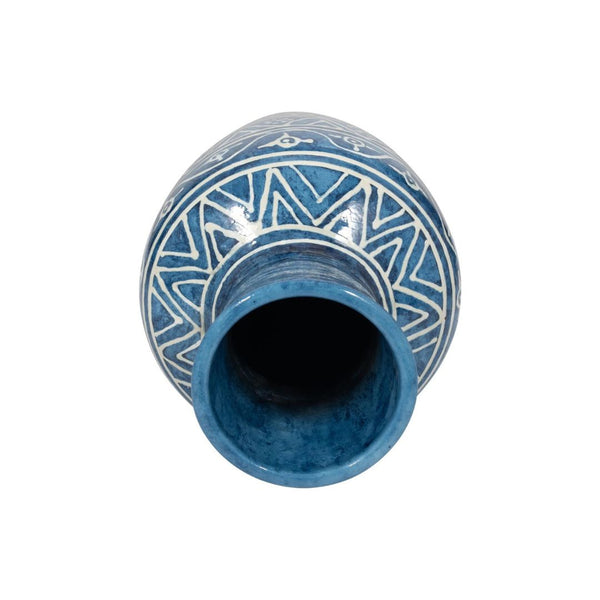 Jarrón decorativo de terracota azul de 16"