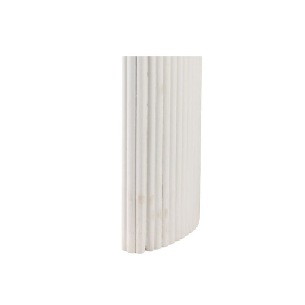 Mesa auxiliar “Catalina” 24" — Mármol travertino y madera acanalada