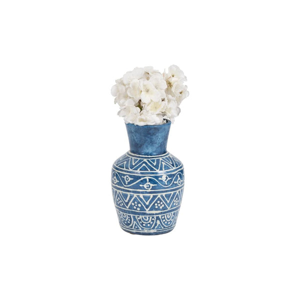 Jarrón decorativo de terracota azul estilo trompeta