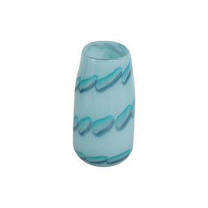 Jarrón decorativo de vidrio con patrón de cuentas color azul