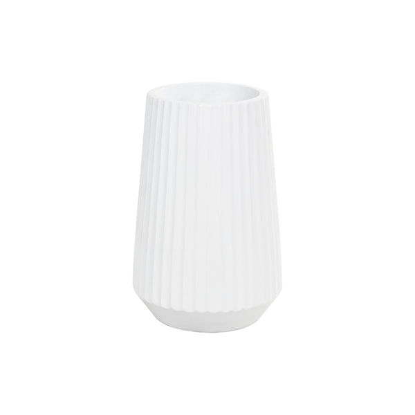Jarrón decorativo de piso acanalado en resina blanca – 30"