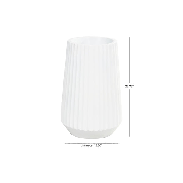 Jarrón decorativo de piso acanalado en resina blanca – 30"