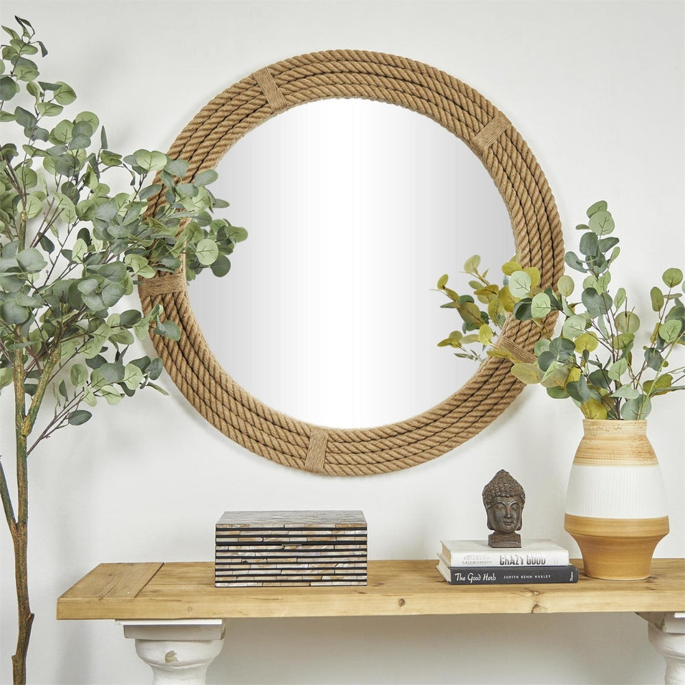 Espejo decorativo redondo de yute tejido – 40"