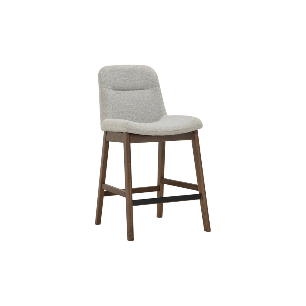 Silla alta Arden para counter en roble malayo y tela gris claro