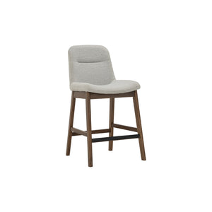 Silla alta Arden para counter en roble malayo y tela gris claro
