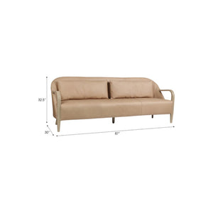Sofá Krestlin de cuero natural color taupe con estructura de madera