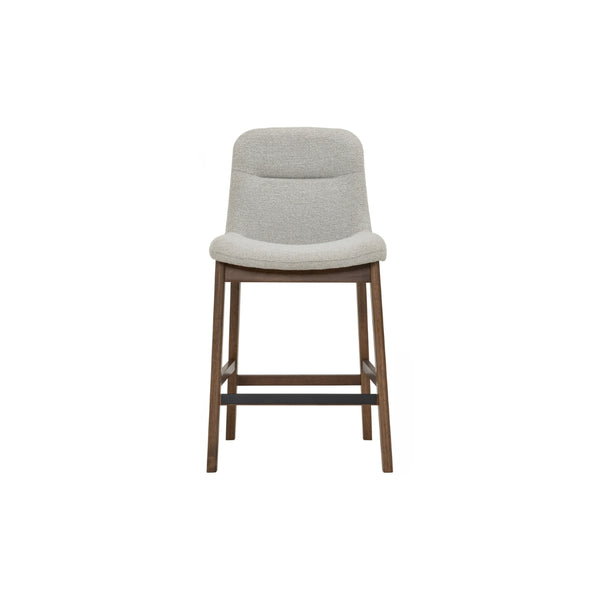 Silla alta Arden para counter en roble malayo y tela gris claro