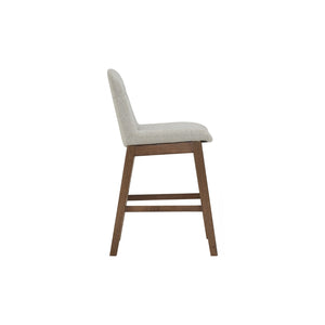 Silla alta Arden para counter en roble malayo y tela gris claro