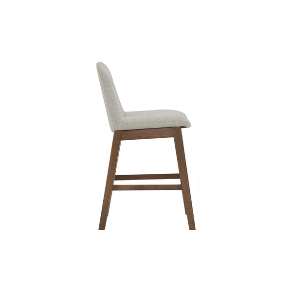 Silla alta Arden para counter en roble malayo y tela gris claro