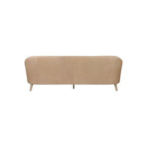 Sofá Krestlin de cuero natural color taupe con estructura de madera